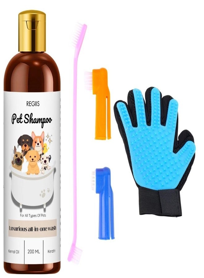 REGIIS Pet Grooming Kit with Shampoo 200ml, Deshedding Glove, Toothbrush Set, All-in-One Luxurious Wash for Dogs and Cats(PACK OF 3) - Image 1